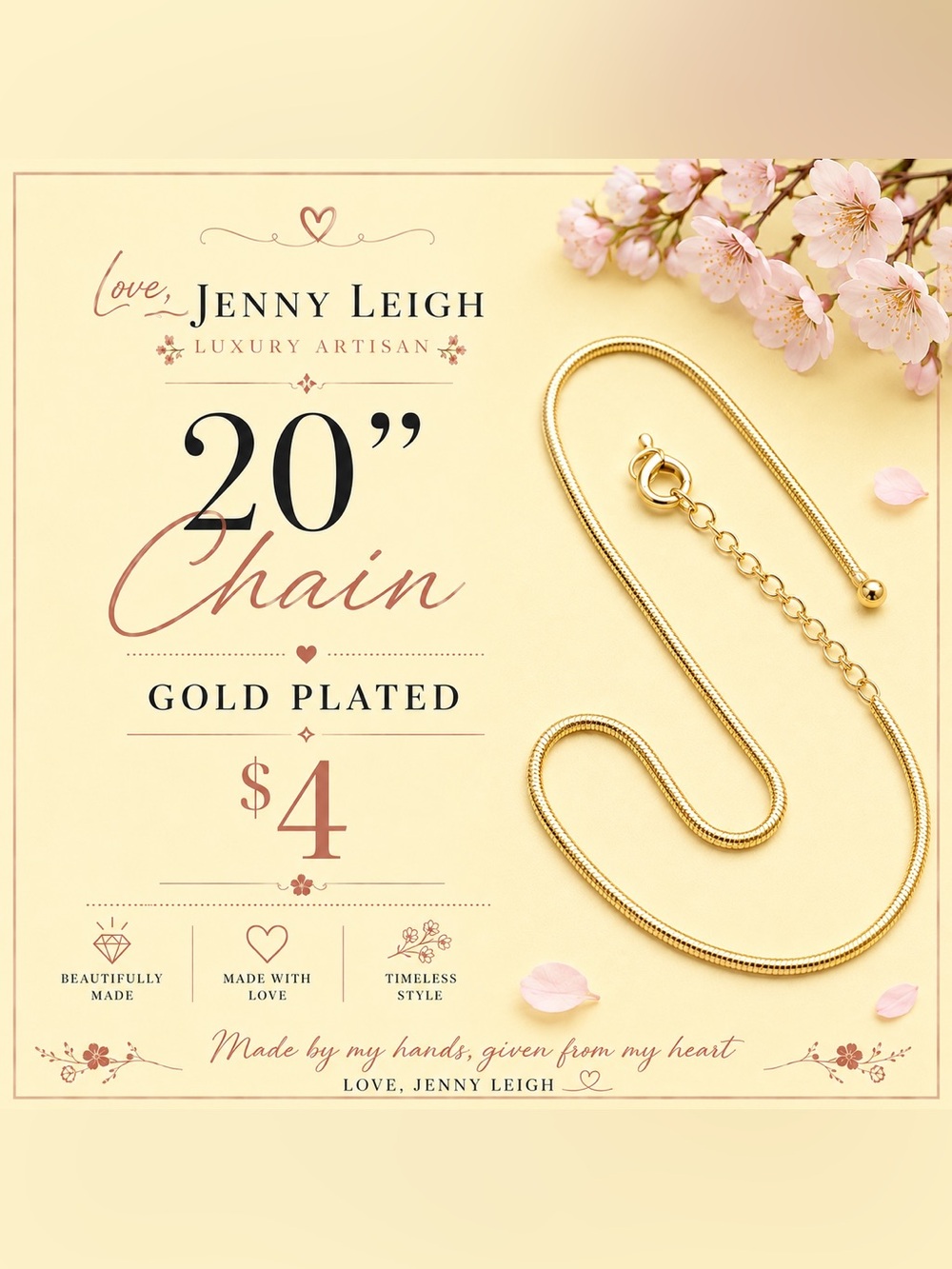 20” Gold Plated Snake Chain Necklace